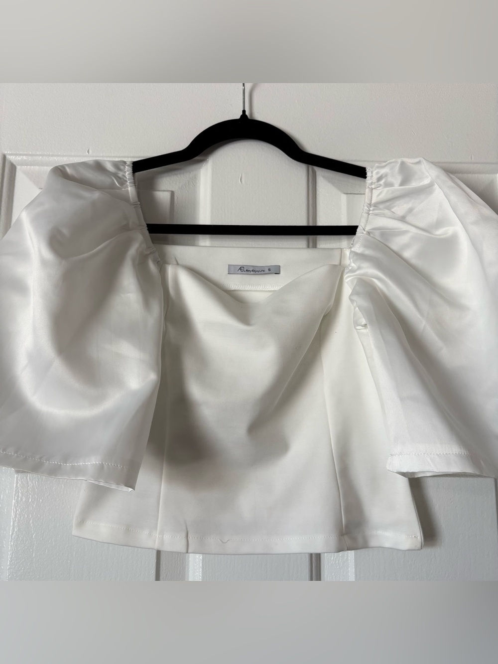 White Puff-Sleeve Crop Top - Size S SHIEN